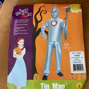 The Wizard of Oz tin man costume includes jumpsuit headpiece & decorative heart